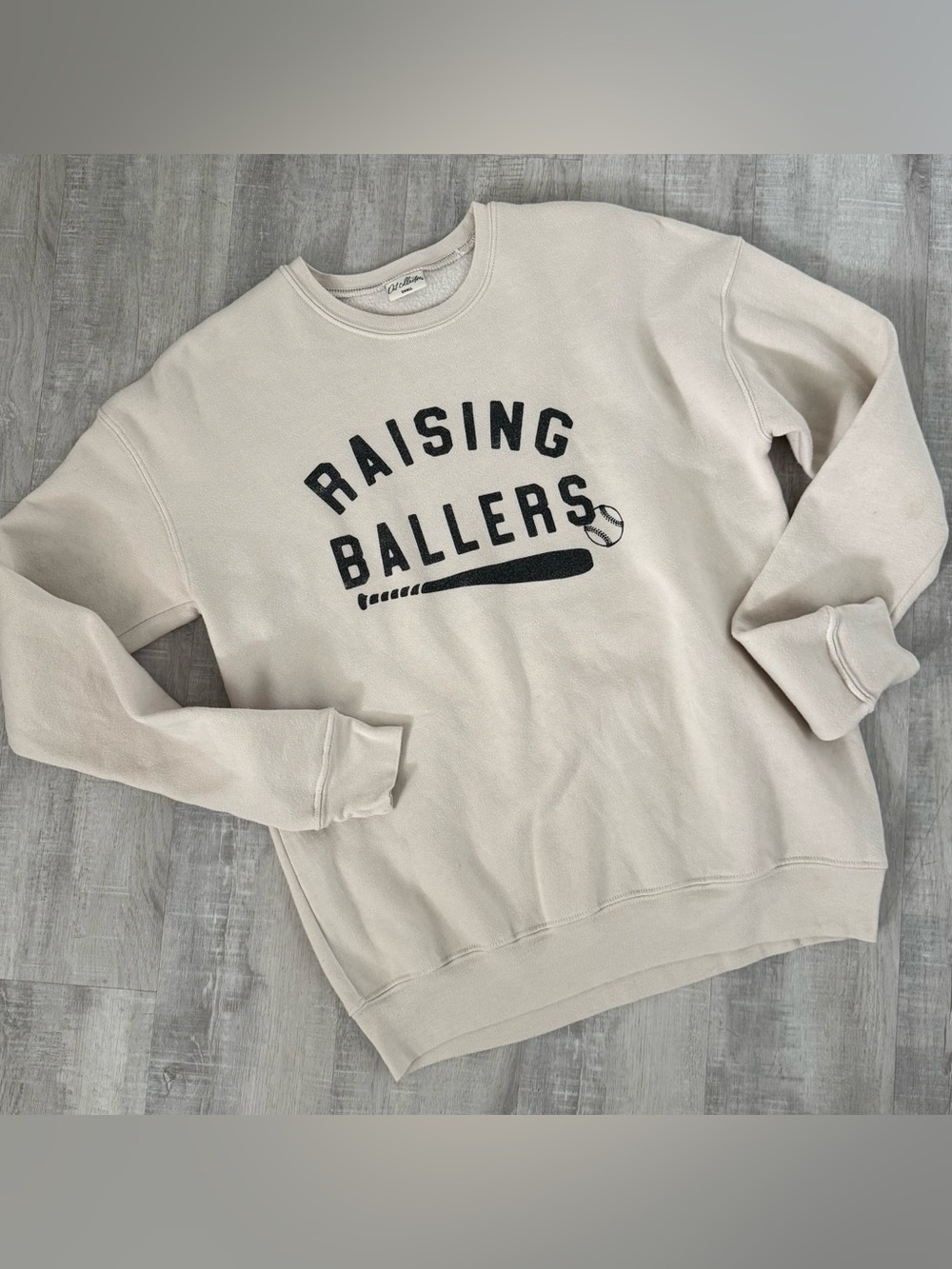 Oat collective "Raising Ballers" Cream Graphic Crewneck Sweatshirt, Unisex Small